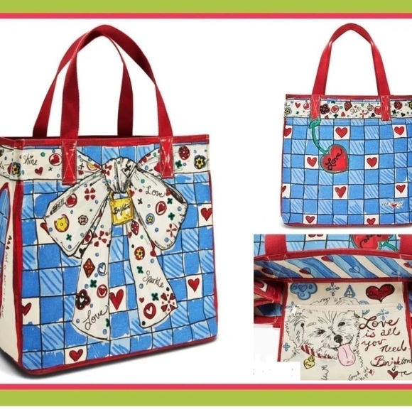 NWT Brighton Love Sparkle Tote Canvas Bag Tom Clancy Design Hearts Cat a… - Picture 1 of 14